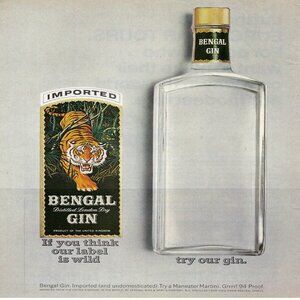 1967 Bengal Gin Big Cat Tiger Imported Martini Vintage Magazine Print Ad/Poster